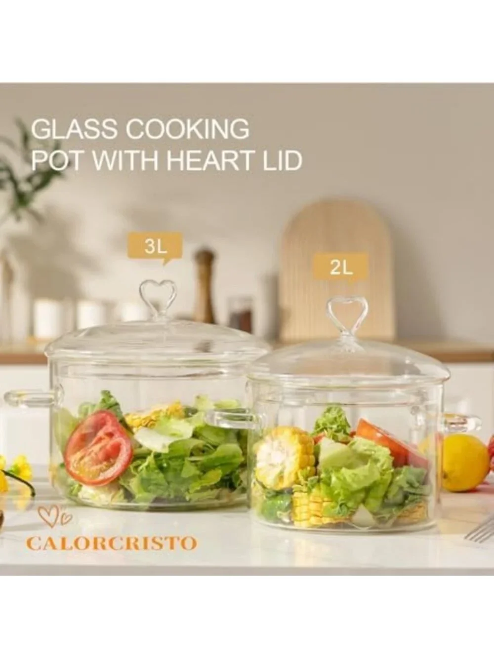 3L Glass Cooking Pot with Lid - Durable, Heat-Resistant, Perfect for Stews